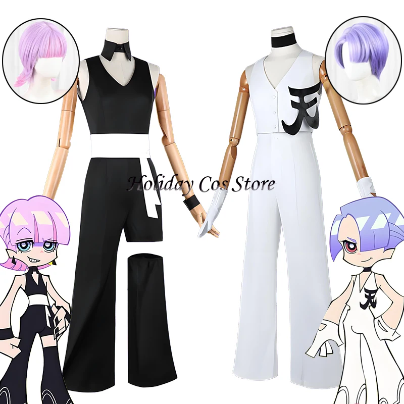 

Panty & Stocking With Garterbelt New Anime Cosplay Costume Angel Brother Hot Sale Latex Catsuit Black White Wigs Halloween Party