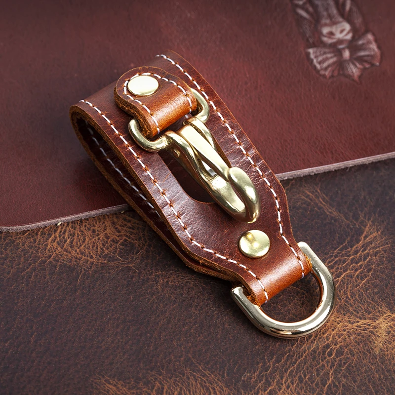 100% Genuine Leather Key Holder For Men Male Cowhide Vintage Handmade Tactical Waist Belt Loop Hook Buckle Keychain Organizer