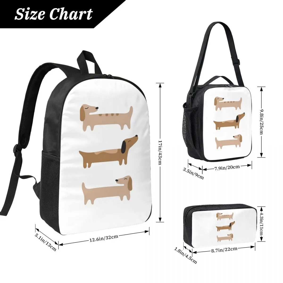 Home Decor - Dachshund Backpack Student Boys Girls BookBag School Bag Laptop Shoulder Bags 3ps Insulated Lunch Bag Pencil Case