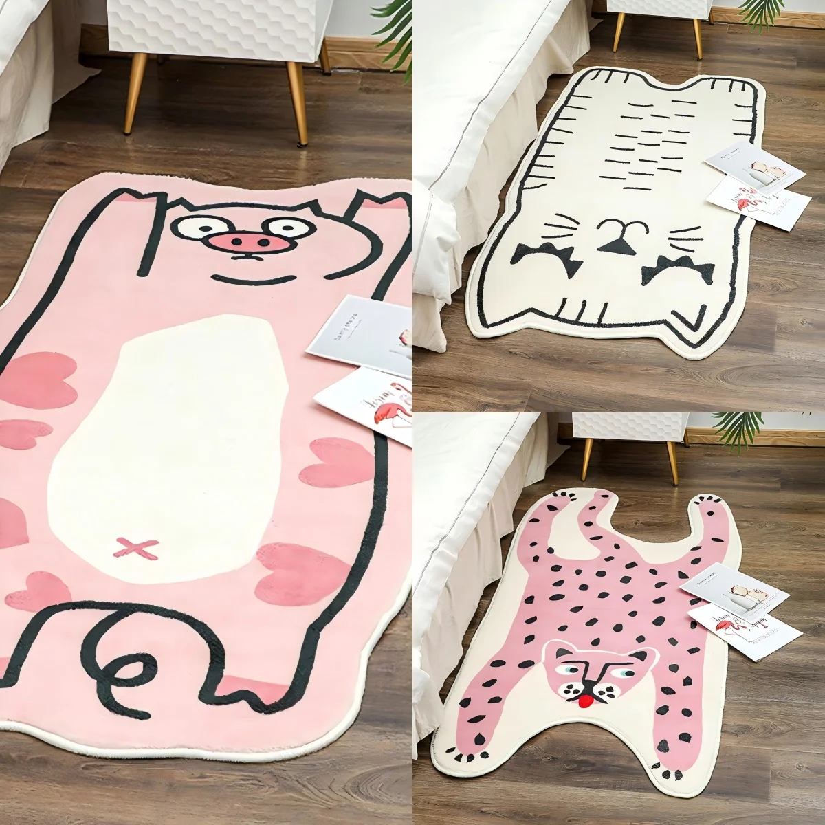 VIKAMA Imitation Cashmere Shaped Carpet Bedroom Bedside Rug Irregular Girl Ins Style Animal Cartoon Plush Bedside Blanket