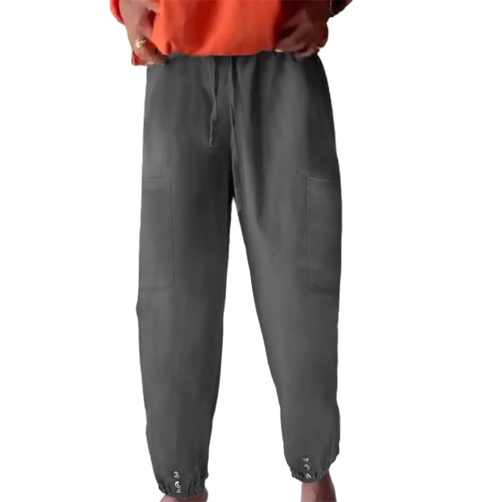 Women Cotton Linen Pants 2024 Autumn Solid Color Elastic Waist Loose Straight Trousers Female Harajuku High Waist Wide Leg Pants