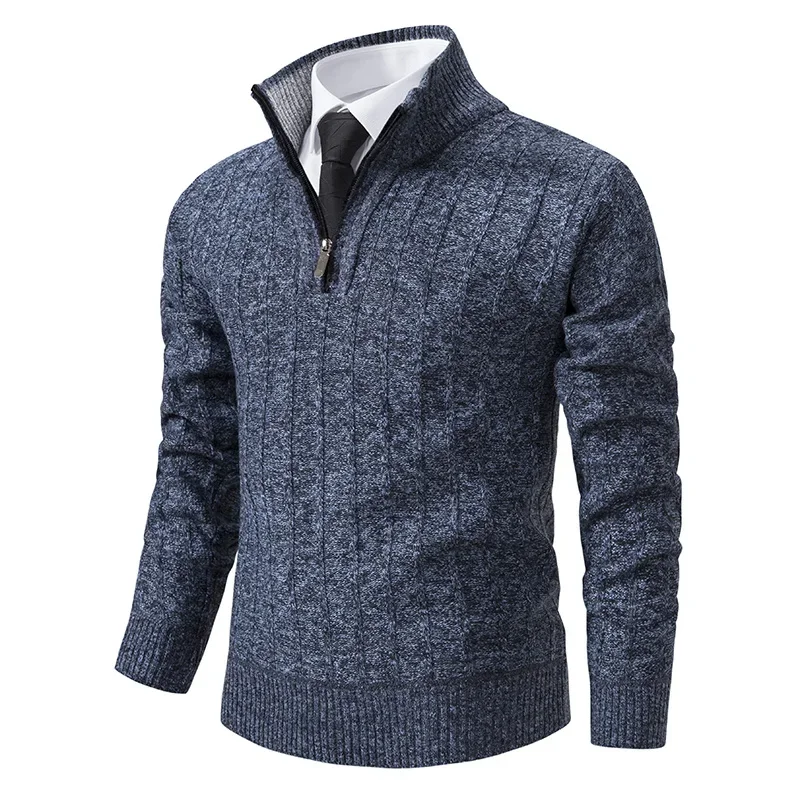 Chemise tricotée à manches longues pour hommes, nouvelle collection automne/hiver 2021, fleur torsadée, col demi-fermeture éclair, haut chaud polyvalent