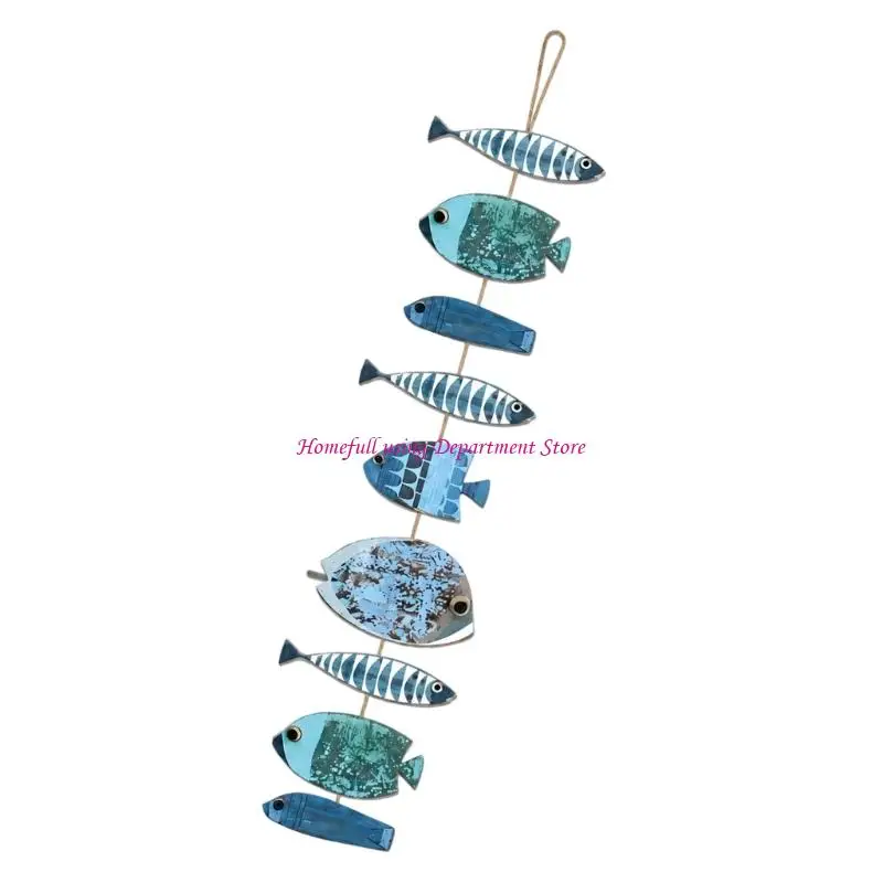 Multicolor Distressed Fish Wall Sculpture Decors, Painted Wooden Beach Coastal Hanging Sign for Bathroom Bedroom Living Room