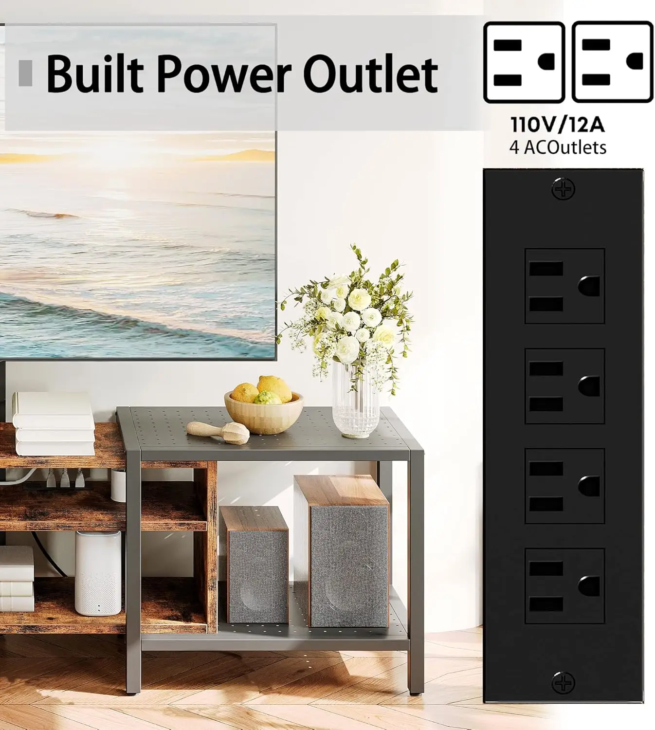 IRONCK Suporte de TV de 79 polegadas para TVs de até 85 polegadas com montagem e tomada de energia, console de TV de 3 camadas com prateleiras de armazenamento, entretenimento