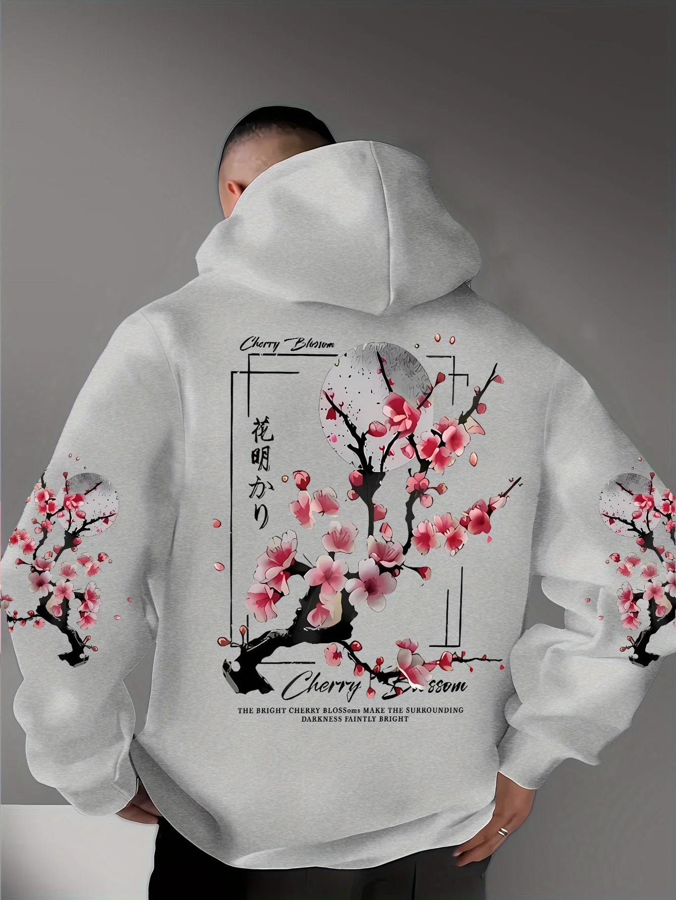 Men's Japanese Cherry Blossom Pattern Hoodie Printed Hoodie Fashionable Street Wear Retro Multi Functional Sweatshirt