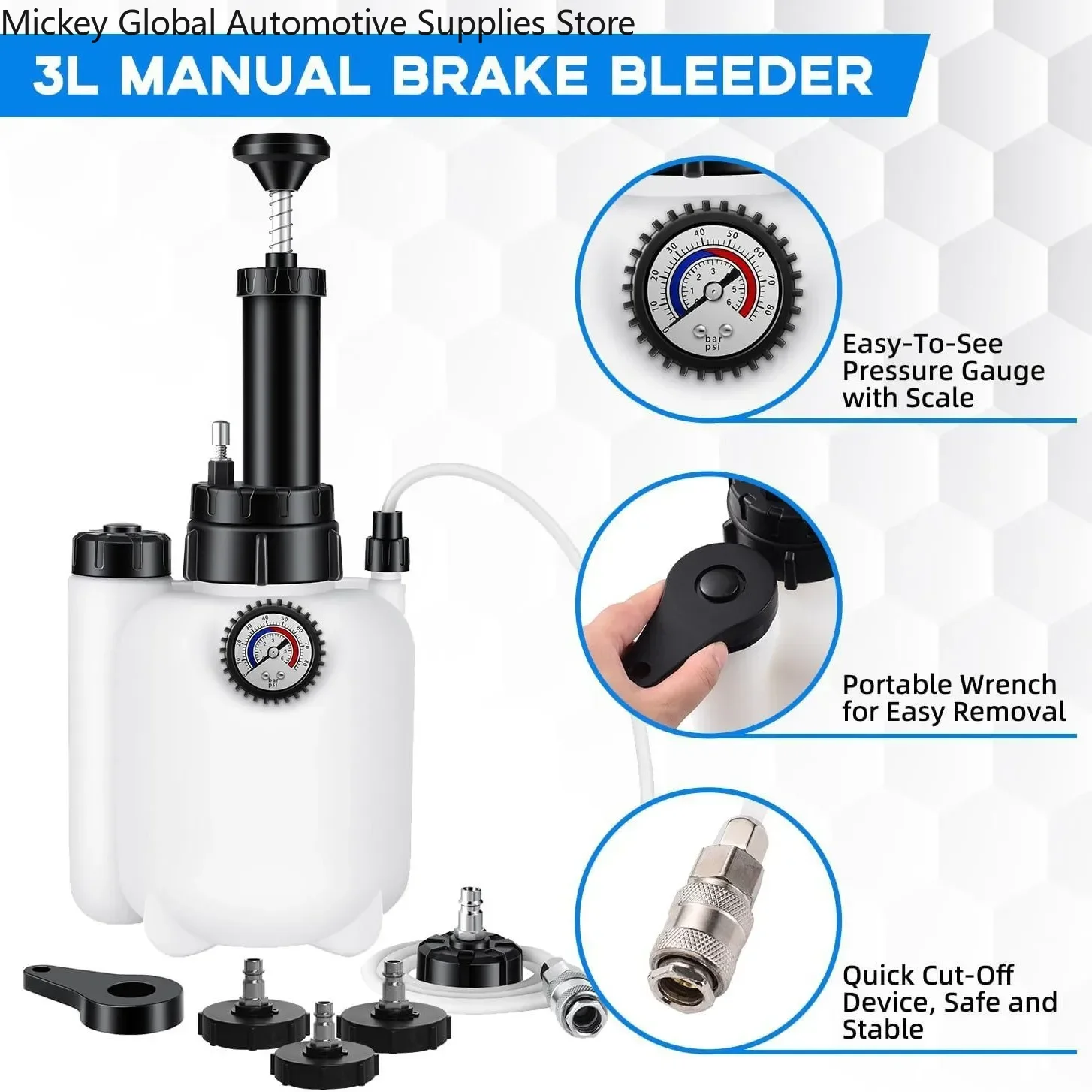 3L+1L Car Manual Brake Fluid Bleeder Kit Brake Fluid Drained Bleeder With Four Covers Car Brake Fluid Replacement Tool
