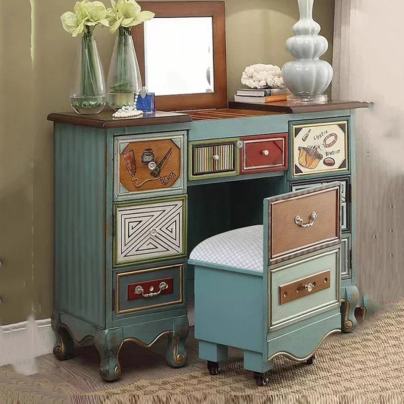 Cz Modern Aesthetic Dresser Vintage Style Stool Wood Dresser Make Up Cabinet Tocador De Maquillaje Mueble Con Espejo Furniture