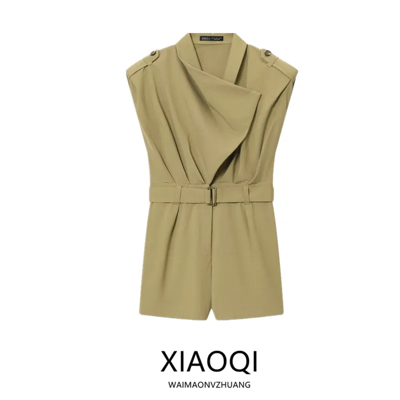 

Осень 2023 г., новый женский дизайнерский цельный костюм с поясом и прямыми штанинами с высокой талией для поездок на работу, 8%-90% ткань...