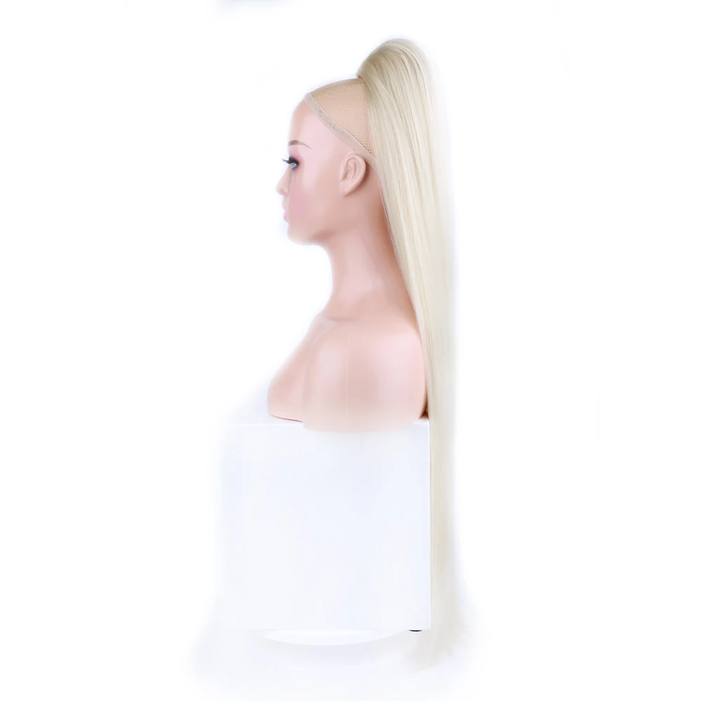 30 Inch Long Bone Straight Ponytails Blonde 613 Color Synthetic Drawstring Ponytail Hair Extensions Straight Ponytails for Women