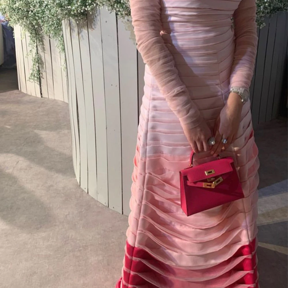 Jancember Gradual Pink Fuchsia Dubai Evening Dresses For 2023 Woman Wedding Birthday Party Arabic Long Formal Prom Gowns Sf061