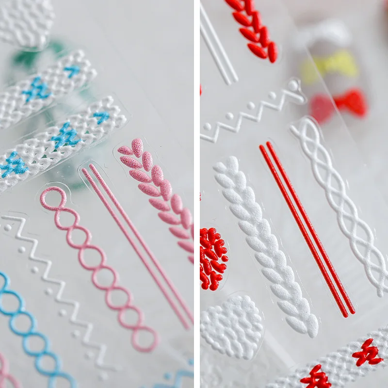Winter Knitted Nail Stickers 3D Sweater Embossed Decals for Acrylic Nails Christmas Snowflake Bowknot Heart Designs DIY Manicure