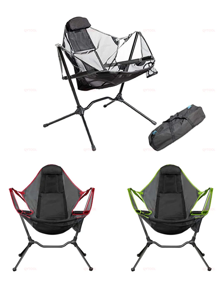 Outdoor Folding Rocking Chair Portable Auto-reclining Camping Chair Fishing Beach Garden Swing Sun Loungers Stretched Footstool