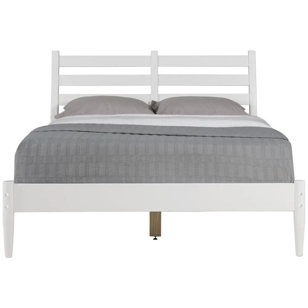 Mid-Century Slat Bed Solid Wood Queen White Finish, Customized