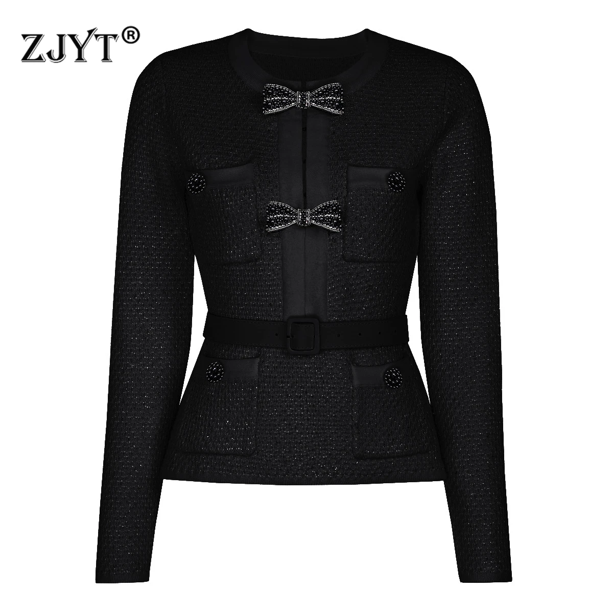 

ZJYT Fashion Autumn Winter Women's Bowknot Pullovers Sweaters Long Sleeve Elegant Designer Party Knitting Tops Female Jersey