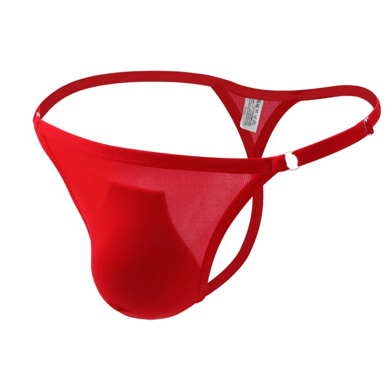 Men\'s Thongs Low Waist Ice Silk Breathable Adjustment Jockstrap U Convex Pouch Underpants Translucent High Elastic Panties