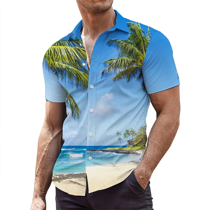 

Summer Coconut Palm 3d Print Shirt Men Women Fashion Shirts Single-Breasted Short Sleeve Hawaiian Shirts Blouse Men's Clothing