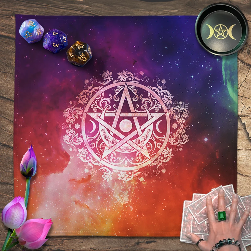 Triple Moon Pentagram Tarot Tablecloth Tree Of Life Velvet Altar Cloth Metatron Pagan Witchcraft Astrological Oracle Card Pads