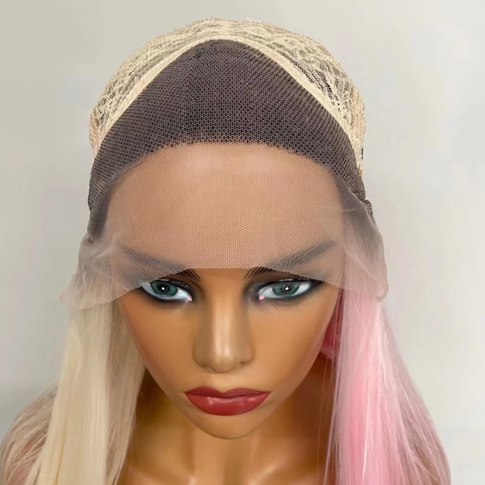 Peruca dianteira de renda sintética para mulheres, cabelo liso longo livre, cosplay de festa, fibra de alta temperatura anime