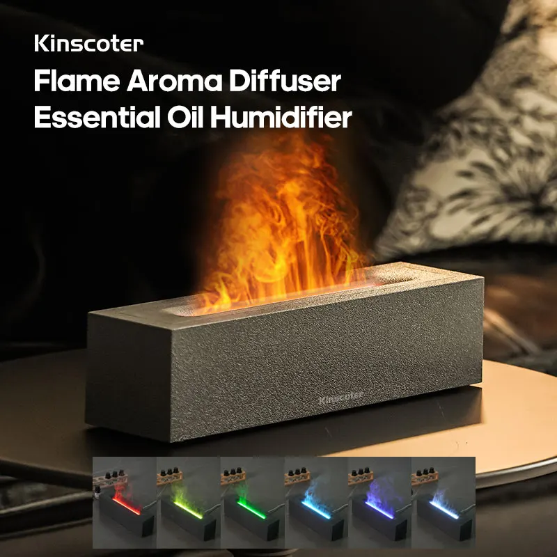 KINSCOTER Simulation Flame Aroma Diffuser Air Humidifier LED Colorful Light Ultrasonic Cool Mist Maker Fogger for Home Bedroom