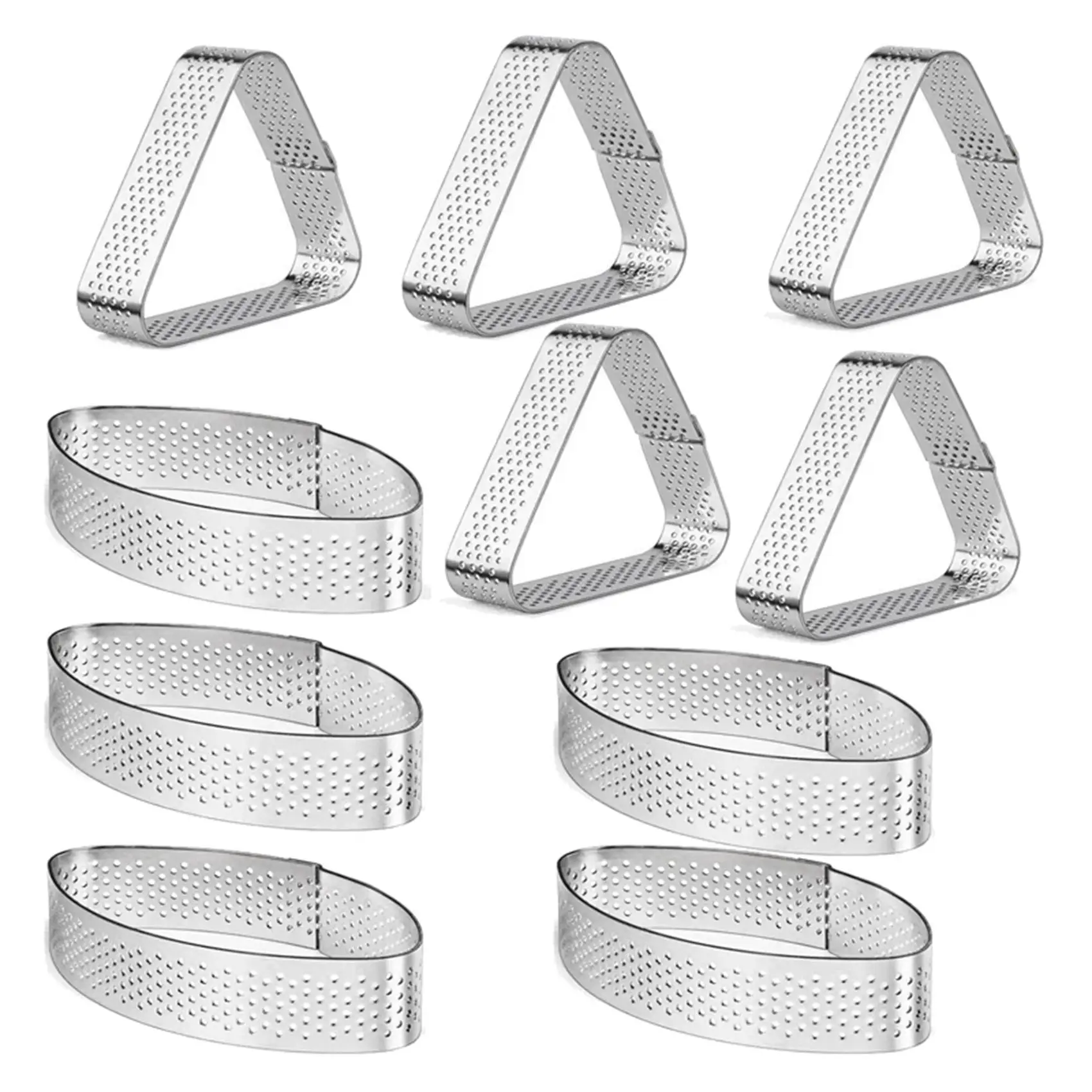 Boat Shape & Triple-Cornered Stainless Steel Tart Ring Tower Cake Mould Baking Tools Perforated Cake Mousse