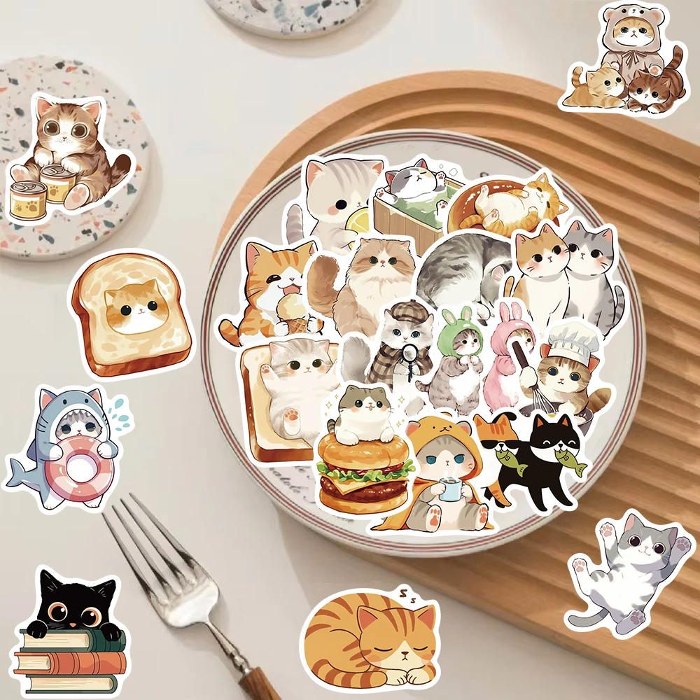 50/100/200/250PCS Kawaii Cute Cat Stickers Notebook Motorcycle Laptop Luggage Phone PET Coffee Motorcycle Retro Car Sticker
