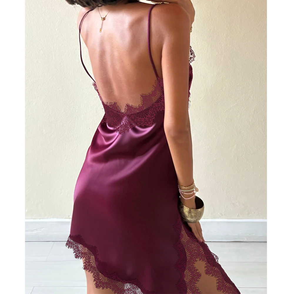 فساتين نسائية y2k مثيرة من الدانتيل الساتان الربط السباغيتي كامي صيفية بدون أكمام غير متناظرة للخروج فساتين حفلات الشاطئ #4