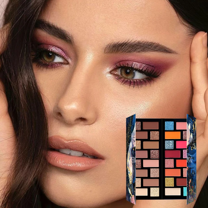 32-Farben-Lidschatten-Palette mit samtmattem Schimmereffekt, perlmuttartiger, feiner Glitzer, langlebige, wasserfeste Beere, braune Nude-Töne