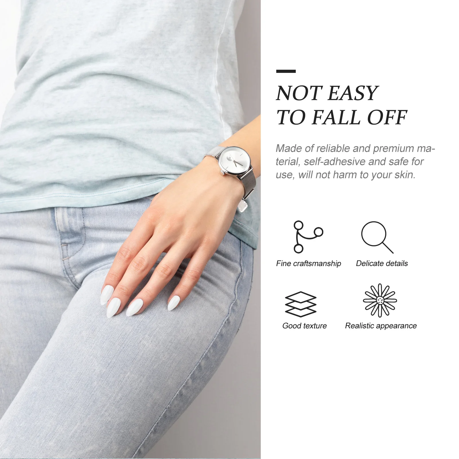 

500 шт., прозрачные накладные ногти, естественно выглядящие миндалевидные кончики, самоклеящиеся, безопасные для тематических вечеринок, косплея