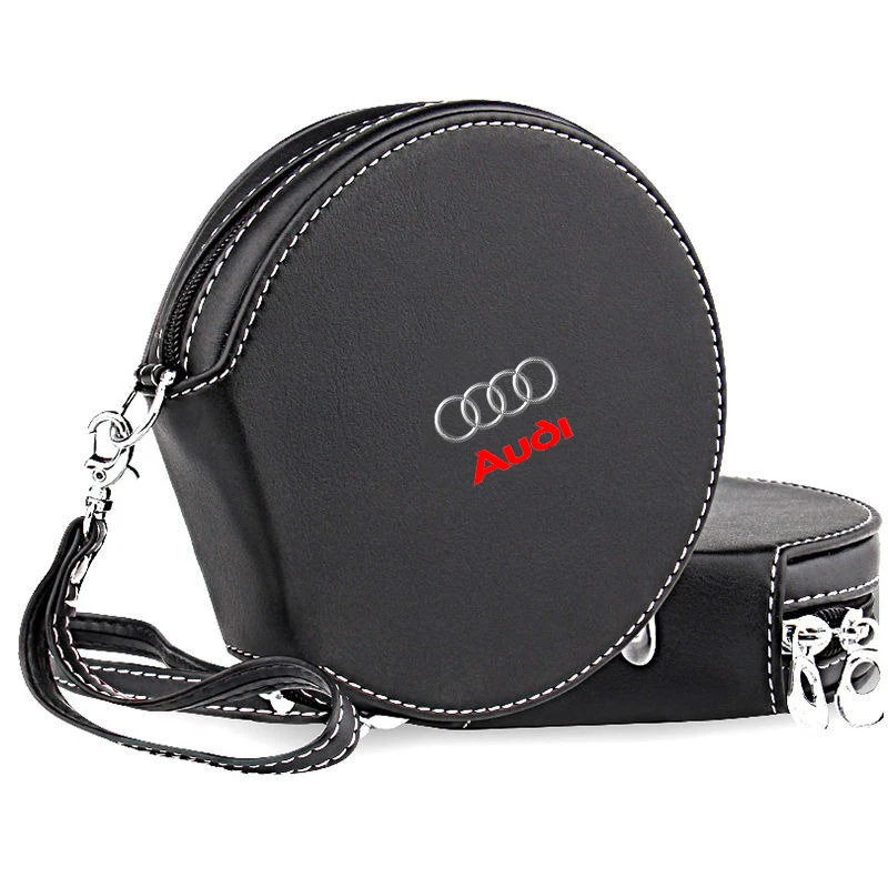 

For Audi Sline RS A3 A4 A5 A6 A7 Q2 Q3 Q5 Q7 TT B5 8V 8P PU Leather Car Emblem CD DVD Storage Bag Disc Organizer Box Accessories