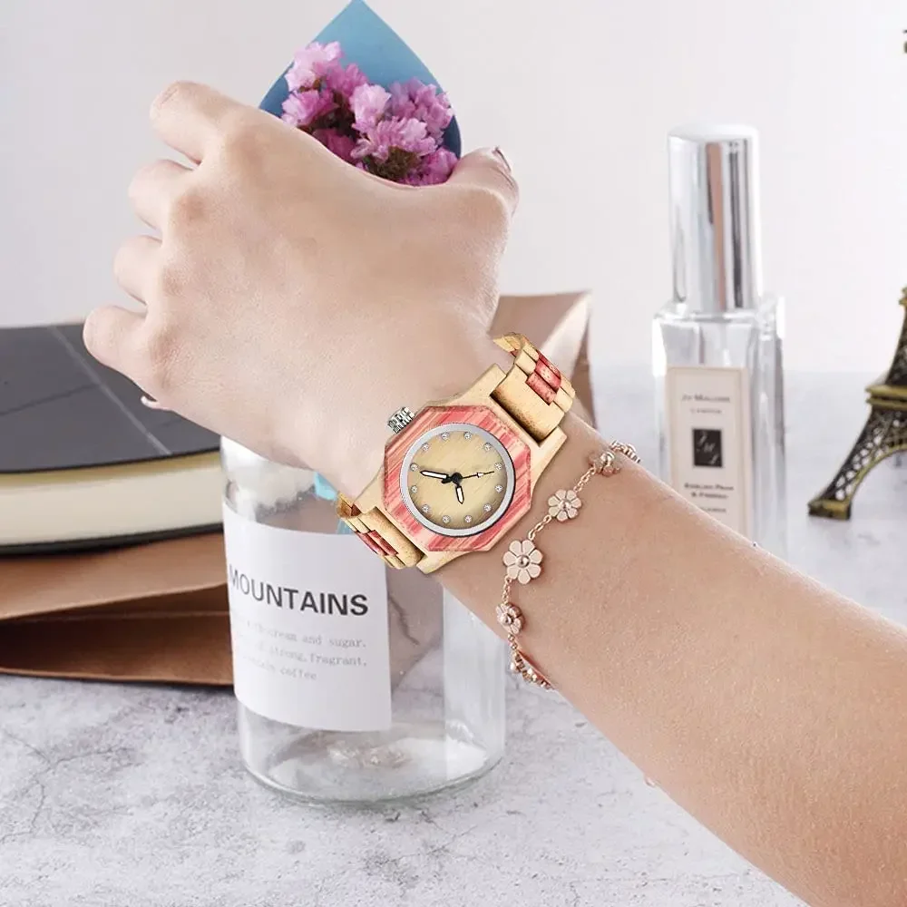 

Новые розовые, красные женские деревянные кварцевые часы высокого качества, модные уличные трендовые женские аксессуары, часы