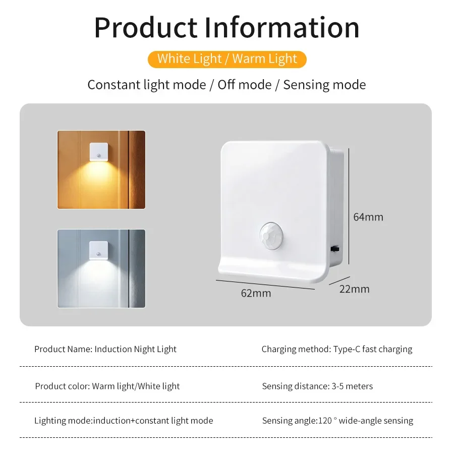Rechargeable Magnetic LED Night Light with Motion Sensor Human Infrared Sensing Night Lamp for Closet Kitchen Stairs Hallway