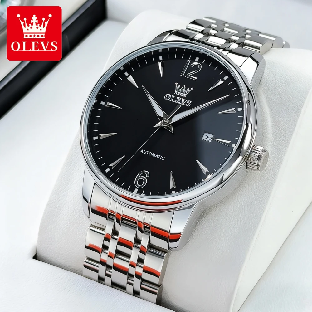 

OLEVS мужские часы повседневные деловые тонкие стальные оригинальные автоматические механические наручные часы с автоподзаводом для мужчин водонепроницаемые модные