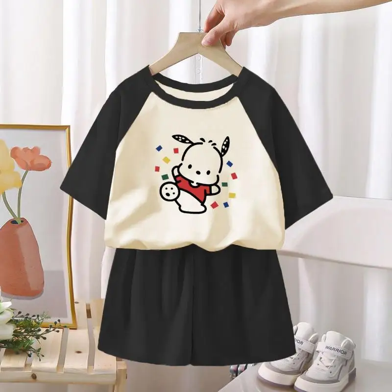 

Sanrio Cotton 2Pcs Cartoon Pochacco Cartoon Short Sleeve Summer New Style Fashion Cute Boys and Girls Short Sleeve Two Piece Set