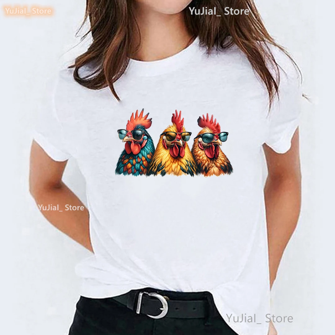 Watercolor Cool Chicken Printed T Shirt Women Clothes 2024 Summer Fashion Tshirt Femme Harajuku Kawaii Shirt Funny T-Shirt