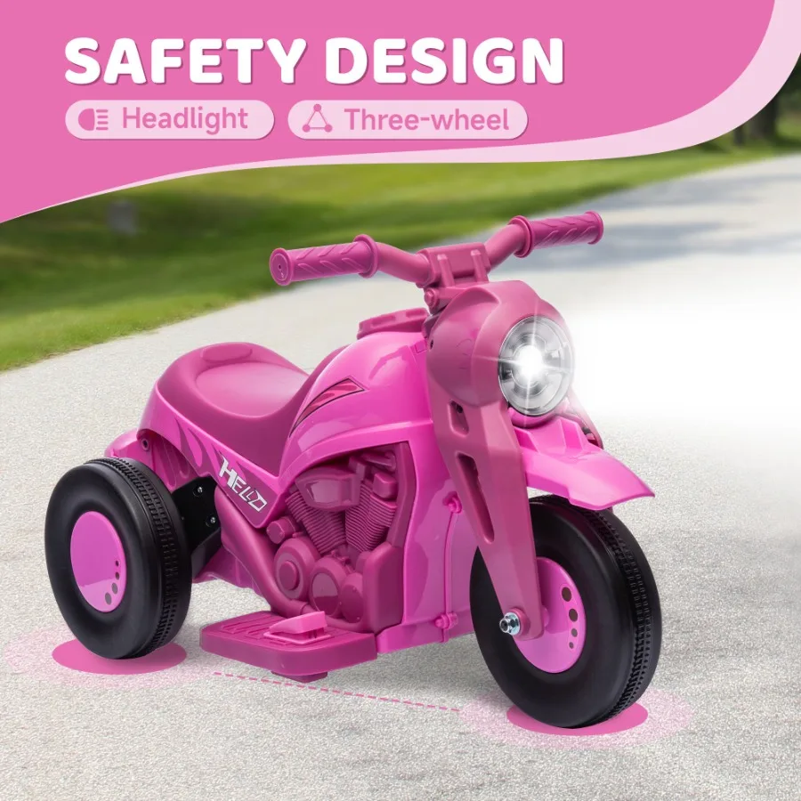 Qaba Ride on Bubble Car 6V Motorcycle 3 Wheeled 2 MPH Electric Motorbike for Toddler with LED light Music Forward Reserve Pink