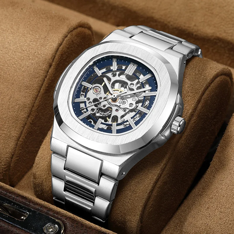Hot Selling Double-sided Hollow Luminous Oval Business Men Watch Waterproof Alloy Tourbillon Fully Automatic Mechanical Watches