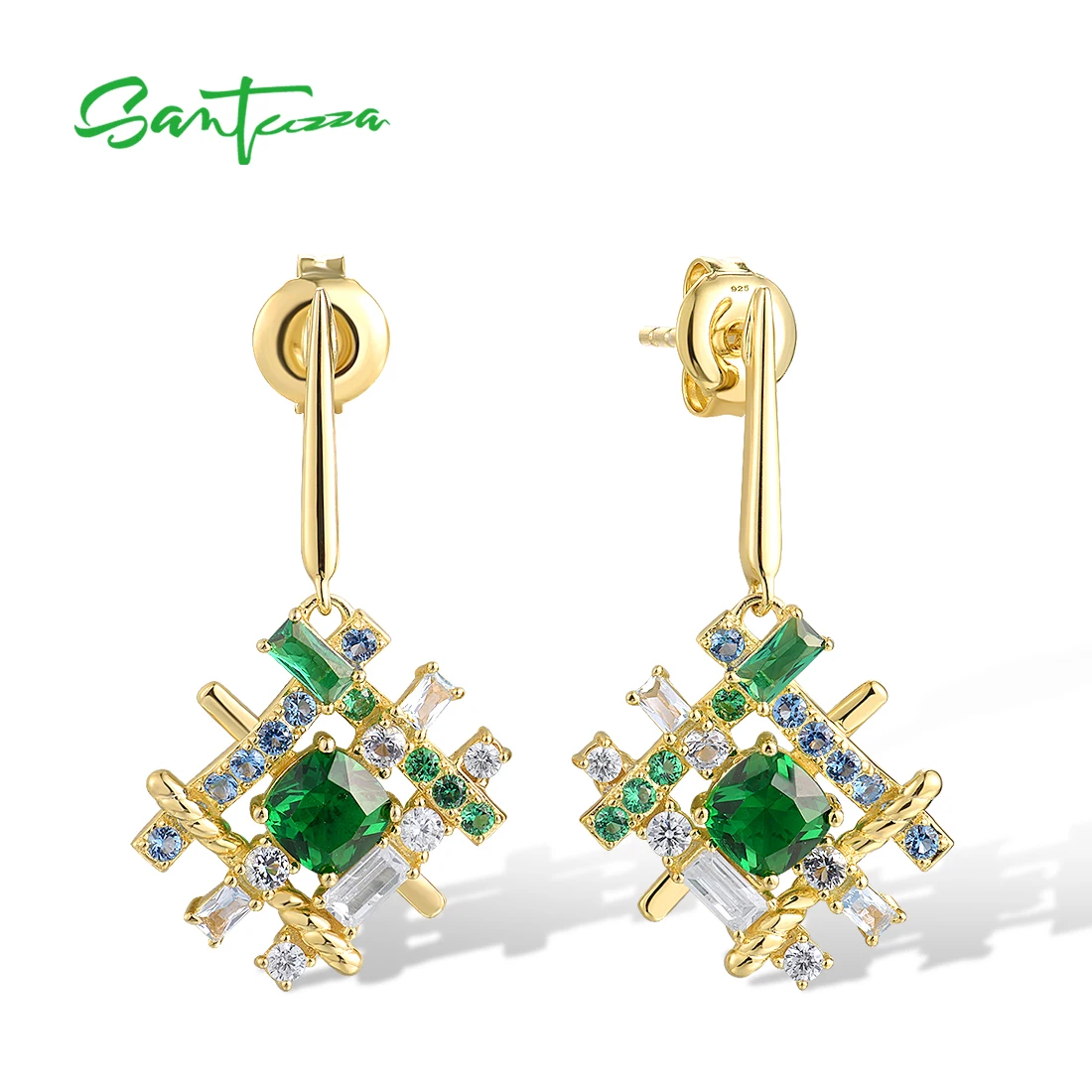 

SANTUZZA Pure 925 Sterling Silver Dangling Earrings For Women Sparkling Green Spinel Unique Weave Wedding Gifts Fine Jewelry