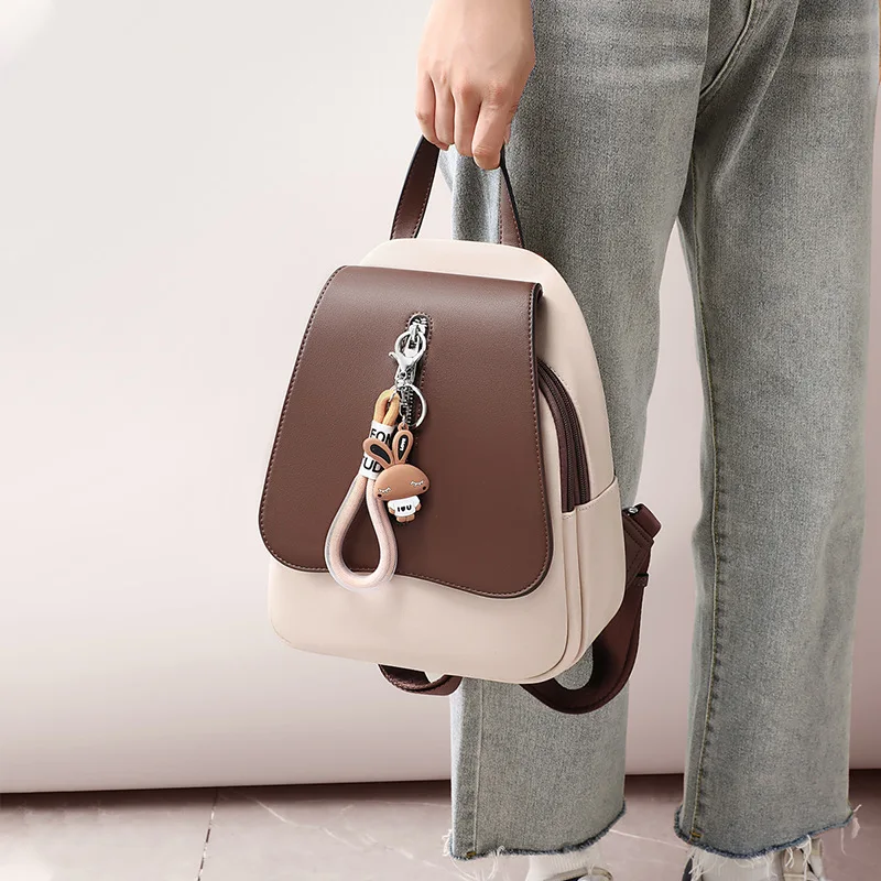 Genuine cowhide Casual Outdoor Travel Lightweight Backpack 2026 New Style Fashionable Color Block Middle School Student Bookbag