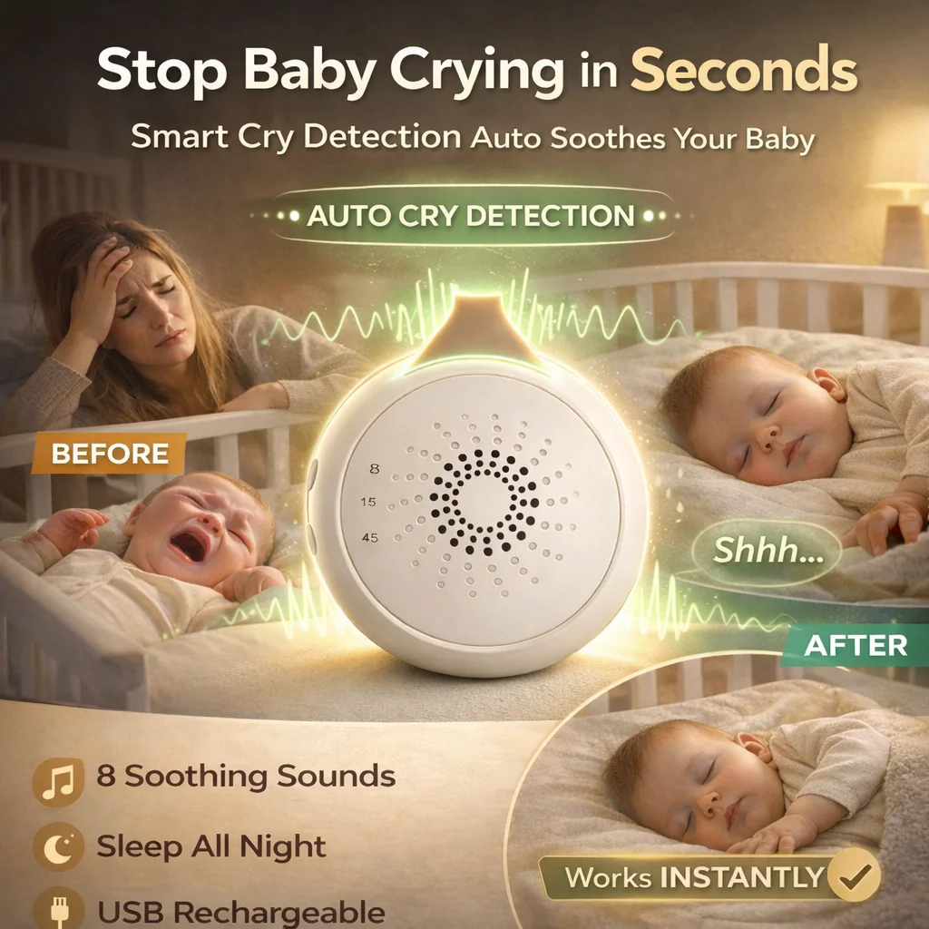 

Baby White Noise Machine with Cry Detection, Auto Soothing Sleep Aid for Newborn, 8 Sounds, USB Rechargeable, Portable for Trave