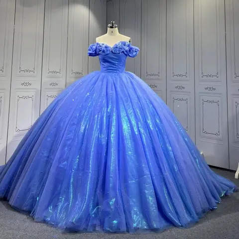 Royal Blue Quinceanera Dresses Off The Shoulder Flower Beading Party Birthday Sweet 16 Dress Vestidos De 15 Anos
