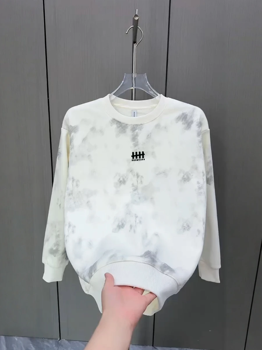

Faionable Tie Dye Letter Men's Sweatirt Casual Versatile Top Comfortable Long Sve round Ne irt for Autumn Winter
