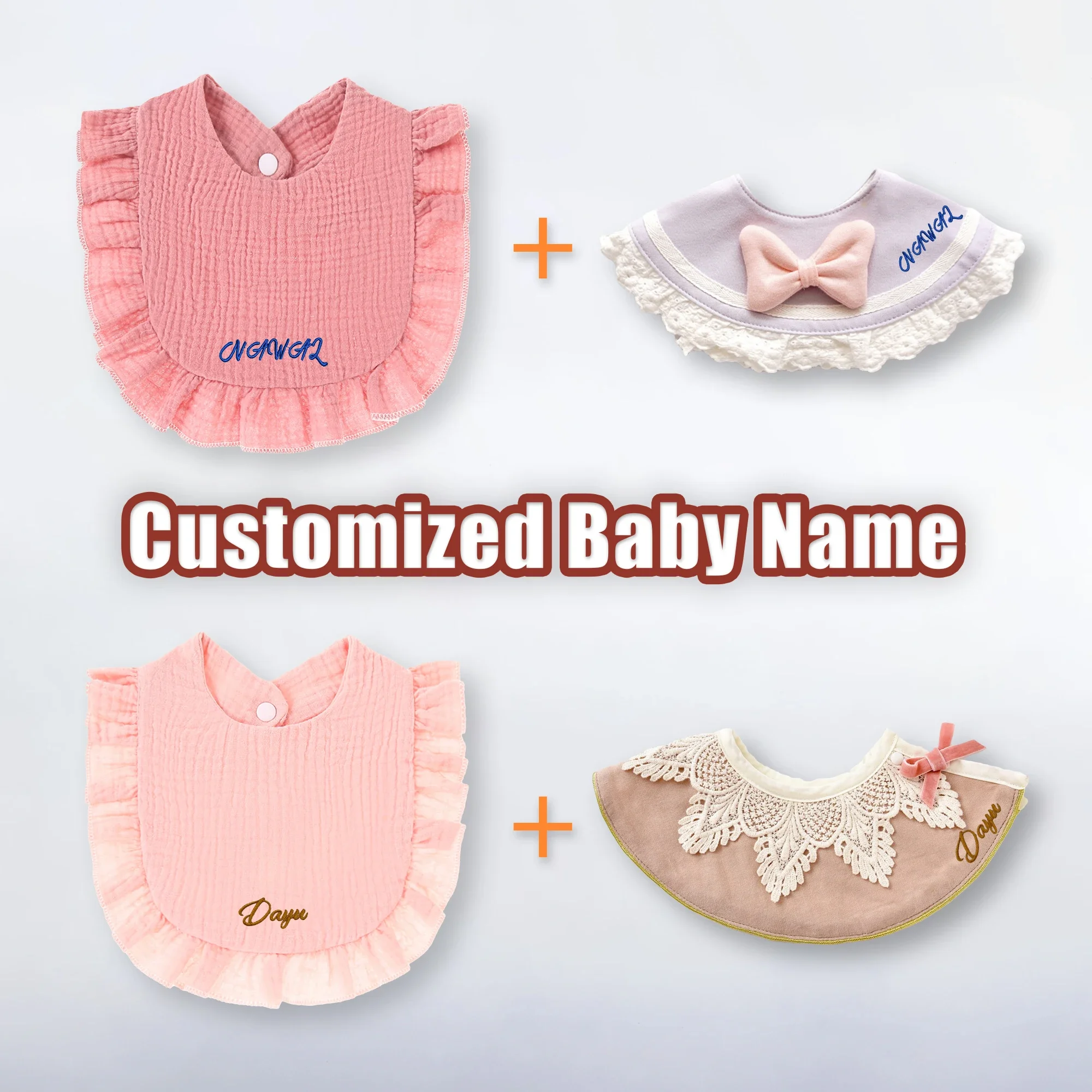 2pcs/set Personalized Baby Bibs Boy Waterproof Cotton Infant Feeding Bib Girl Accessory Newborn Burp Cloths Custom Baby Gifts