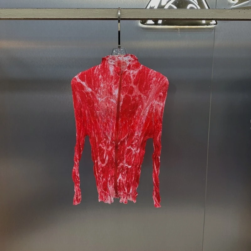 미야케 플리츠 재킷 2025 여름 신상 시니어 감성 헤일로 위커 더블 지퍼 재킷 분위기 있는 패션 얇은 가디건 탑