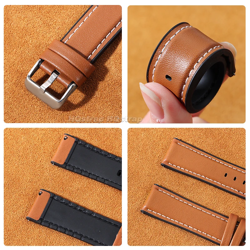 Leather Watch Band 18mm 20mm 22mm for Seiko Silicone Cowhide Strap Quick Release Bracelet Sport Waterproof Universal Wristband
