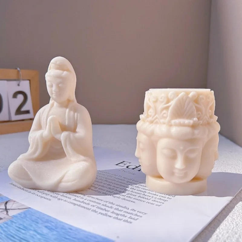 

Large Buddha Statue Candle Silicone Mold Meditating Guanyin Head Resin Concrete Gypsum CandleHolder Making Mold Home Decor Gifts