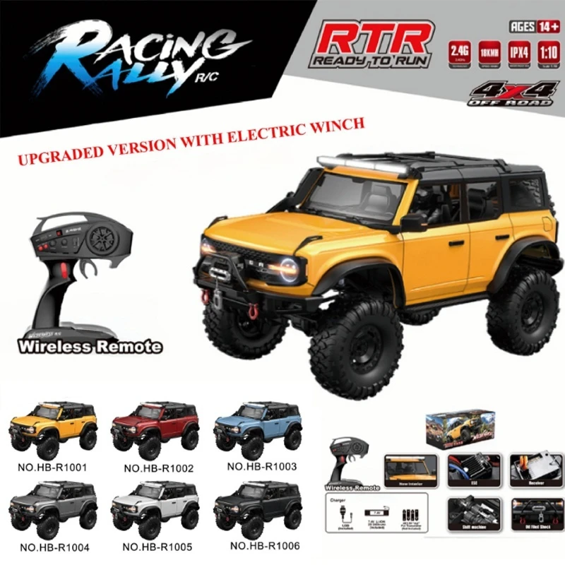 Upgraded New R1001 Remote Climbing Off Road Vehicle 1:10 Professional Rc 4wd Car Model Led Lights Adult Boys Toys Christmas Gift