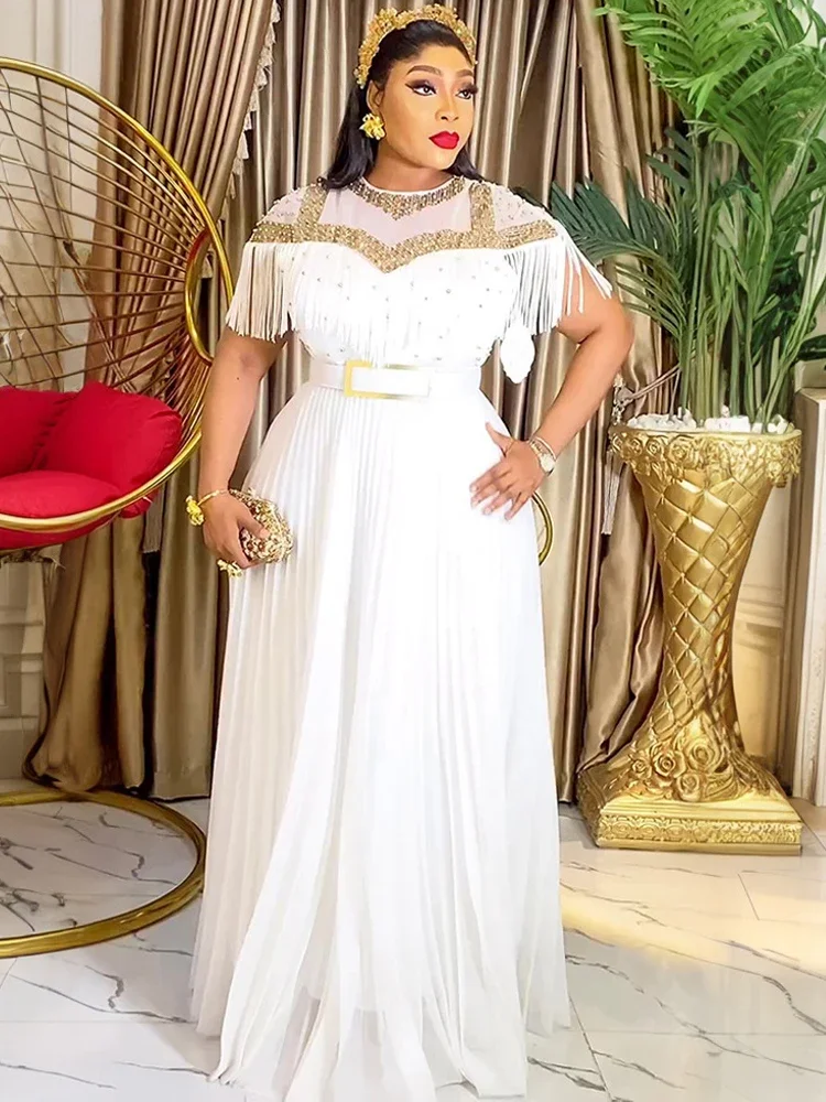 

Luxury Tassel Dresses Elegant Women Party Prom Evening Gown Birthday Long Dress Dubai African Dashiki Clothing Office Lady Robes