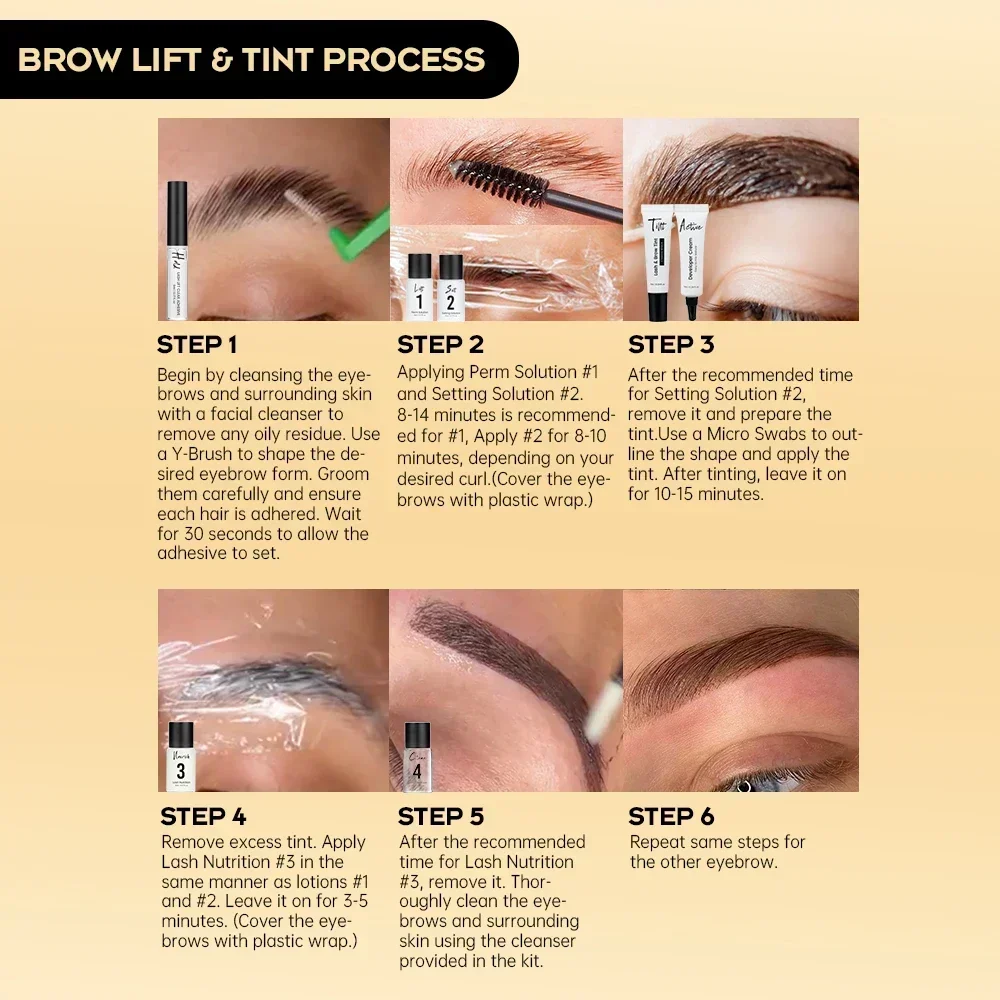 Gollee Lash Lift Kit 4 in 1 Brow Lamination Kit, Professional Eyelash Perm Kit Use At Home Long-Lasting Natural Brown Color