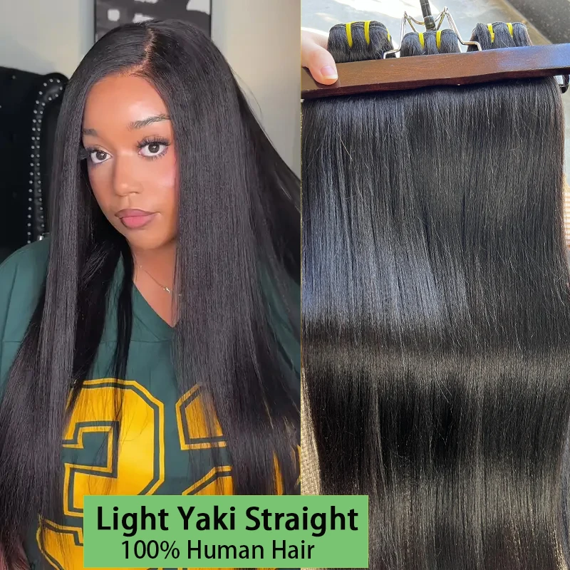 Unprocess Raw Light Yaki Straight Human Hair Bundles Virgin Hair Weave Double Weft Kinky Straight Extensions For Women 10-30inch