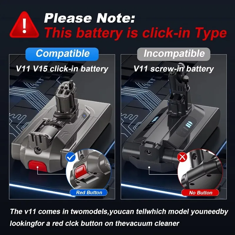 Aleaivy 25.2V 6000mAh / 8000mAh Battery For Dyson V11 Vacuum Cleaner SV15 SV16 SV17 SV18 SV22 Replacement Battery Buckle Version view 3